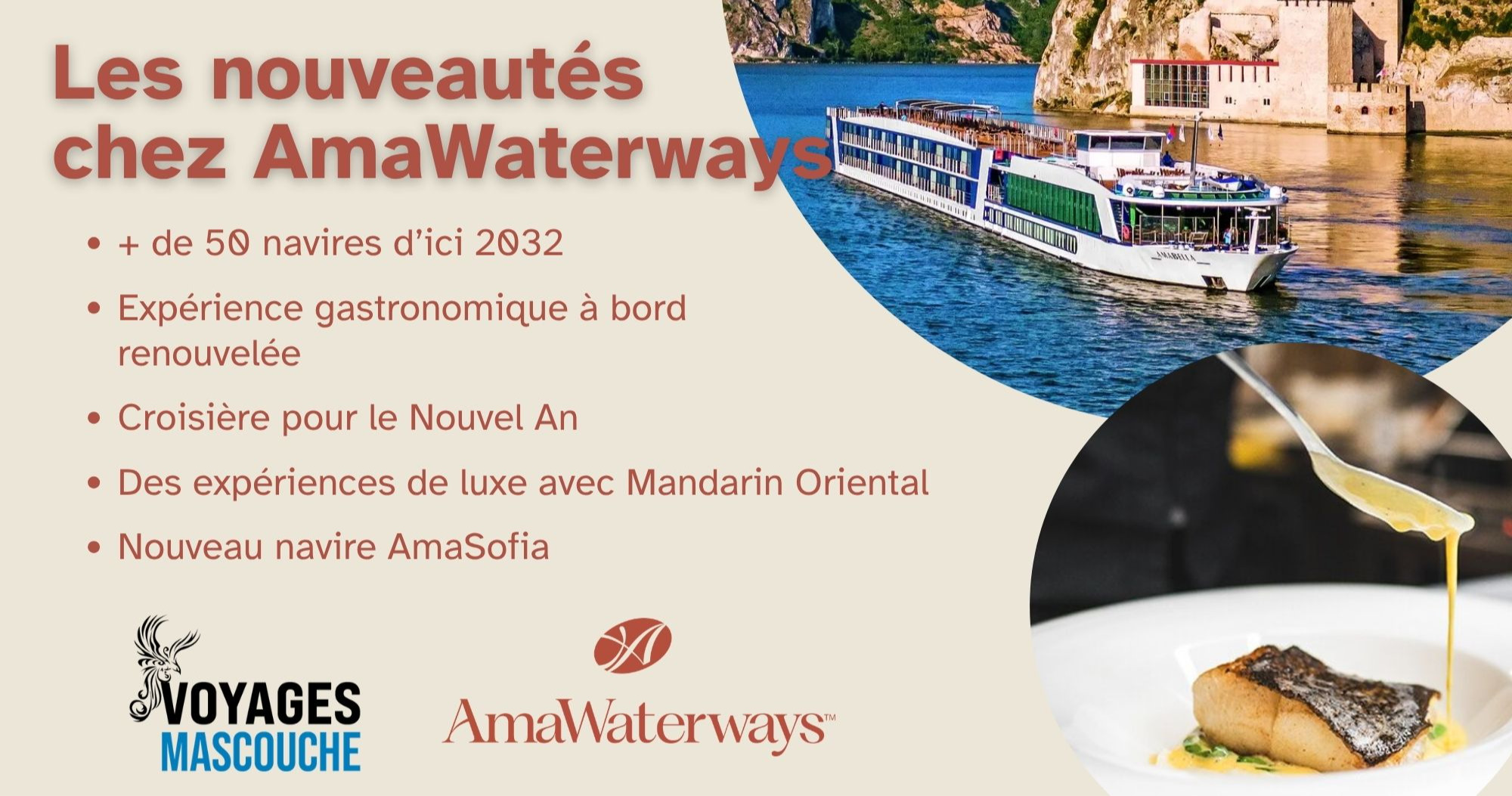 Promotions Amawaterways Nouveautés sur les croisièrs avec Voyages Aquaterra Mascouche