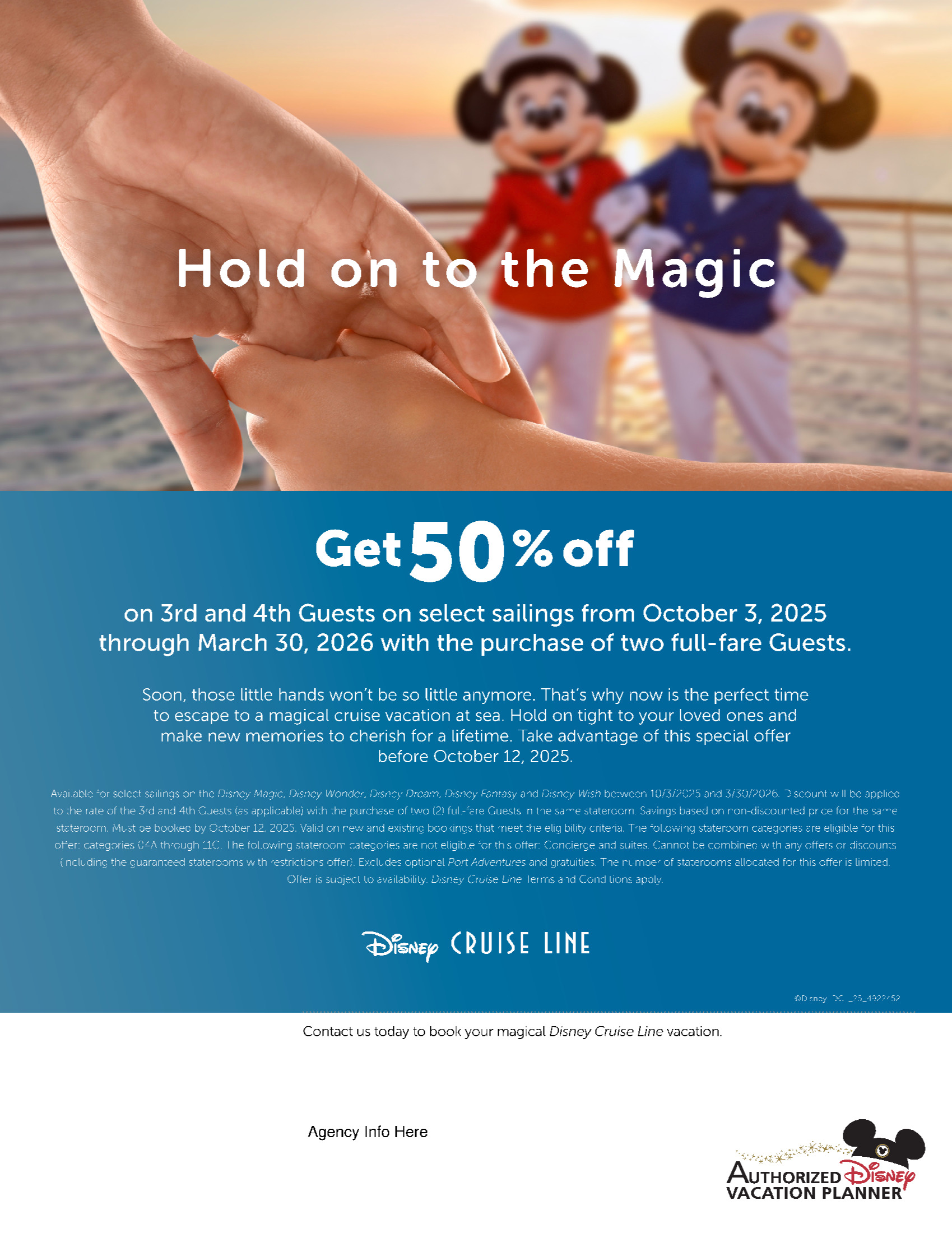 Disney Cruise Line Promotion: Get 50% off 3rd and 4th Guests with Synergia Travel and Voyages Mascouche Magic Makers Disney Cruise Line Promotion: Get 50% off 3rd and 4th Guests with Synergia Travel and Voyages Mascouche Magic Makers