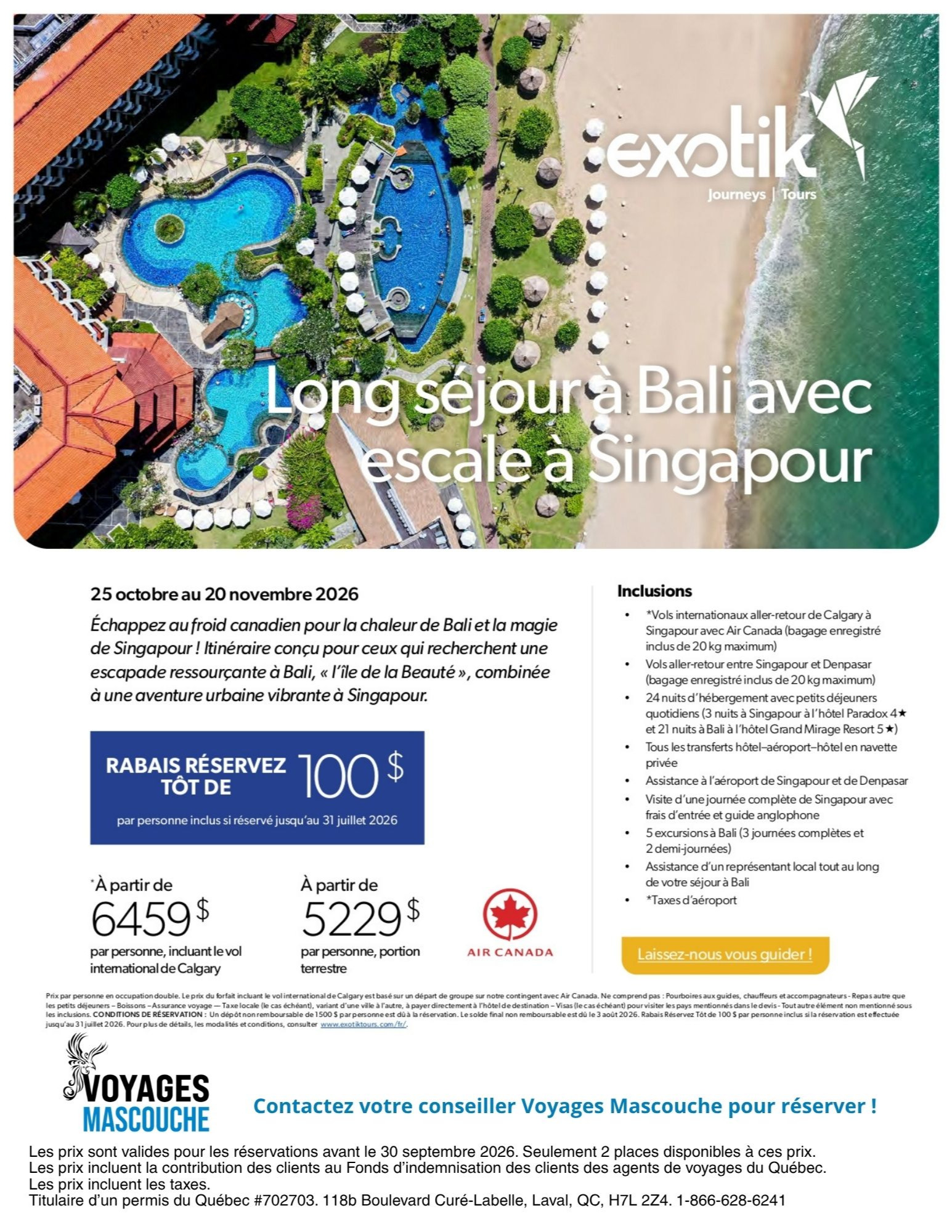 Promotion Exotik Long séjour à Bali avec Voyages Aqua Terra Mascouche