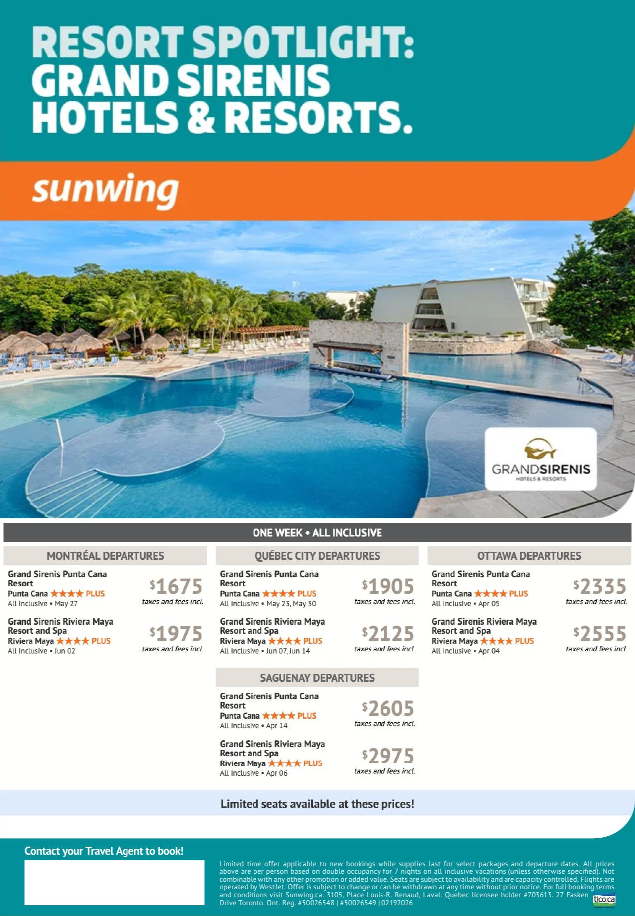 Sunwing vacation Resort Spotilight with AquaTerra Travels : Grand Sirenis Mascouche