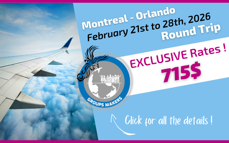 Exclusive rate Voyages Mascouche round-trip flight Montreal Orlando from February 21st to 28th, 2026
